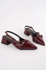 Muggo LUMINA Pointed Toe Open Back Belt Detail Two Strap Women's Low Heel Shoes