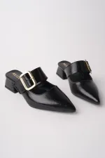 Muggo DESTİNY Gold Tokalı Tek Bant Sivri Burun Kadın Topuklu Terlik