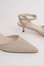 Muggo KICK Women's Crocodile Pattern Pointed Toe Thin Heel Ankle Strap Shoes