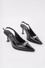 Muggo HEELS Open Back Buckle Detail Casual Classic Heeled Women's Stiletto Shoes
