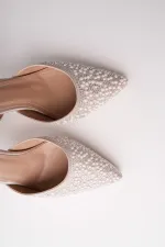 Muggo CLUJ Pearl Embellished Pointed Toe Ankle Strap Women's Dress High Heels