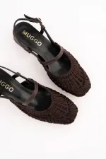 Muggo MESH Kadın Örgü ve File Detaylı Bantlı Arkası Açık Kısa Topuklu Ayakkabı