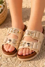 Pantoufles pour enfants Muggo SOLI à double boucle et accessoire papillon