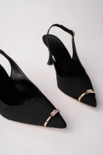 Muggo OURELİA Gold Yüzük Detaylı Sivri Burun Arkası Açık Kadın Topuklu Ayakkabı