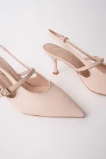 Muggo ANJELA Belt Detail Pointed Toe Open Back Women's High Heel Shoes