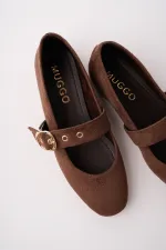 Muggo HALSEY Gold Tokalı Deri Kadın Babet Ayakkabı