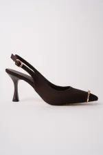 Muggo OURELİA Gold Yüzük Detaylı Sivri Burun Arkası Açık Kadın Topuklu Ayakkabı