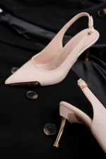 Muggo ZENITH Metal Toe Detail Pointed Toe Open Back Women's High Heel Shoes