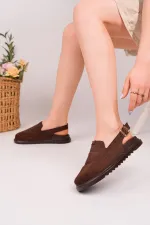 Muggo BUCKLE Süet Deri Ayarlanabilir Tokalı Günlük Rahat Önü Kapalı Kadın Sandalet