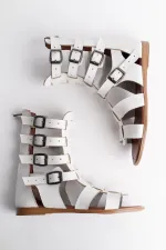 Muggo GLADYATÖR Garantili Rahat Kalıp Arkadan Fermuarlı Kemer Detaylı Kadın Sandalet