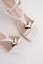 Muggo HEART Women's Sandals with Heart Accessory and Thin Heel