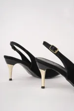 Muggo STARLYN Pointed Toe Open Back Women's High Heels with Stone Embellishments