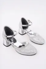 Muggo ELSE Bilekten Bağlamalı Simli Kız Çocuk Kısa Topuklu Ayakkabı