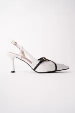 Muggo ICONS Pointed Toe Open Back Belt Detail Two Strap Women's High Heel Shoes