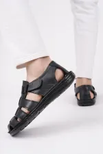 Sandales orthopédiques décontractées pour hommes Muggo Edinburgh, en cuir véritable, confortables et à semelle souple, garanties par la marque Edinburgh.