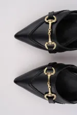 Muggo ELVIA Pointed Toe Open Back Women's Low Heel Shoes with Metal Accessories