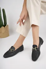Muggo LİZA Garantili Metal Tokalı Kadın Loafer Günlük Ayakkabı