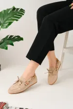 Muggo Multi-Colored Beaded Detail Women's Casual Lace-up Loafer Shoes Muggo Multi-Colored Beaded Detail Women's Casual Lace-up Loafer Shoes