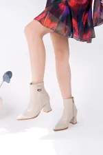 Bottes Muggo LUXERA pour femmes, bout pointu, avec boucle, fermeture éclair et talon épais.