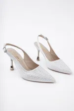 Escarpins classiques à talons hauts Muggo AMRITA pour femmes, bout pointu, ornés et talon ouvert.