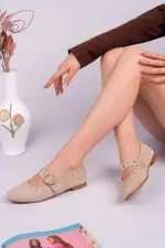 Ballerines en cuir cloutées à boucle dorée Muggo ZENA pour femmes