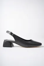 Muggo LOİS Garantili Arkası Açık Kare Burunlu Kadın Kısa Topuklu Ayakkabı