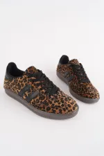 Muggo LEOPARD Garantili Kadın Ortopedik Günlük Bağcıklı Yürüyüş Leopar Desenli Sneaker Spor Ayakkabı