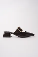 Muggo DESTİNY Gold Tokalı Tek Bant Sivri Burun Kadın Topuklu Terlik