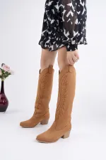 Bottes de cowboy pour femmes Muggo RODEO avec détails de surpiqûres et talon épais 