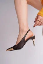 Muggo ZENITH Metal Toe Detail Pointed Toe Open Back Women's High Heel Shoes