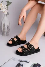 Muggo ESTİVA Ayarlanabilir Çift Tokalı Zımbalı Günlük Kadın Terlik