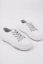 Muggo CARİNA Kalın Taban Keten Kumaş Bağcıklı Kadın Günlük Sneaker Spor Ayakkabı