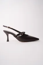 Muggo ANJELA Belt Detail Pointed Toe Open Back Women's High Heel Shoes