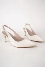 Muggo STARLYN Pointed Toe Open Back Women's High Heels with Stone Embellishments