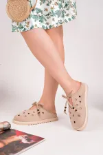 Muggo SHAMMY Suede Leather Perforated Lace-up Casual Closed Toe Women's Slippers Muggo SHAMMY Suede Leather Perforated Lace-up Casual Closed Toe Women's Slippers
