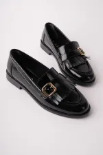 Muggo TASSEL Gold Buckle Tassel Women's Casual Loafer Shoes