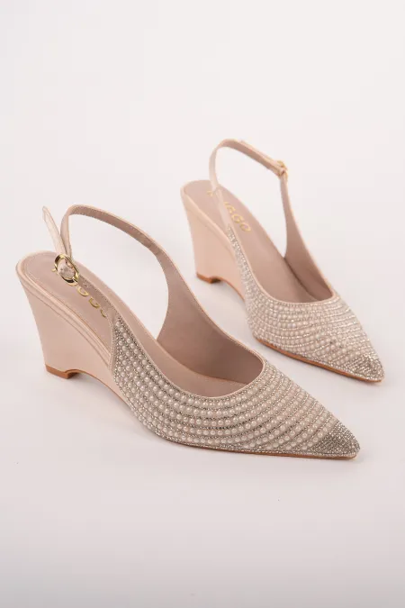 Muggo TIERA Stone and Pearl Embellished Pointed Toe Open Back Women's Platform Dress Shoes Muggo TIERA Stone and Pearl Embellished Pointed Toe Open Back Women's Platform Dress Shoes