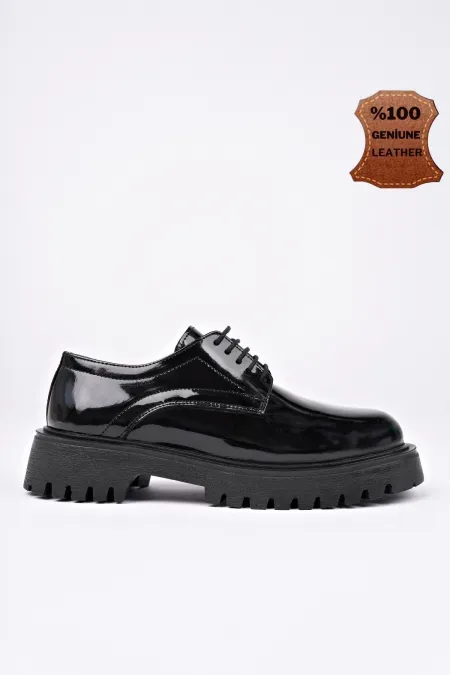 Mocassins décontractés à lacets pour femmes Muggo BLANCA en cuir véritable et semelle épaisse