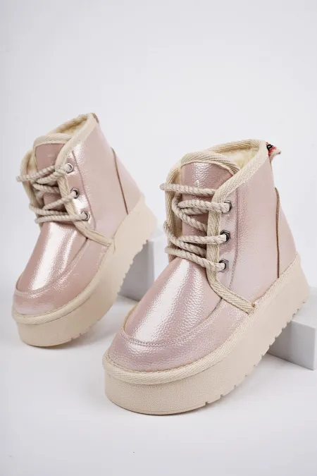 Bottines Muggo PUFFY à semelle épaisse garantie, doublées de fourrure et à lacets, idéales au quotidien pour les enfants