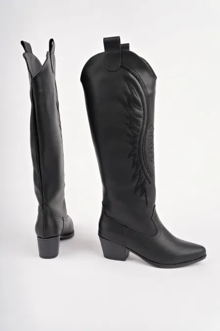 Bottes de cowboy pour femmes Muggo RODEO avec détails de surpiqûres et talon épais 