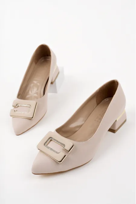 Muggo VENTI Thick Heel Pointed Toe Buckle Women's Classic High-Heeled Shoes