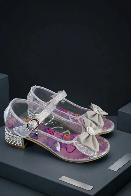 Chaussures habillées à talons hauts pour filles Muggo PONYTA transparentes à paillettes et nœud, ornées d'un nœud.