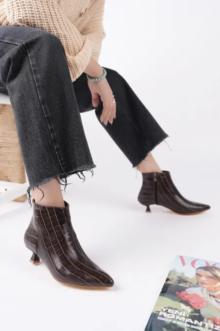 Bottes Muggo ÇAÇA pour femmes, bout pointu, talon fin et fermeture éclair, motif crocodile