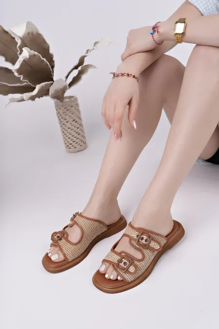 Pantoufles tissées décontractées pour femmes Muggo SARLE à double bride ajustable