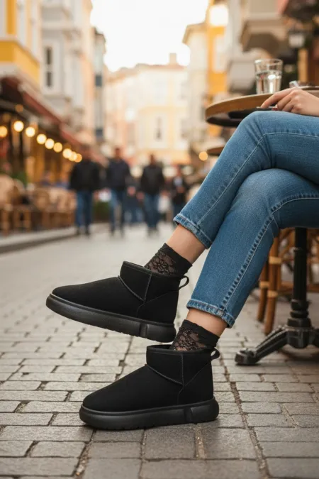 Bottines courtes décontractées Muggo TAZZY pour femmes, à semelle épaisse et doublure en fourrure.