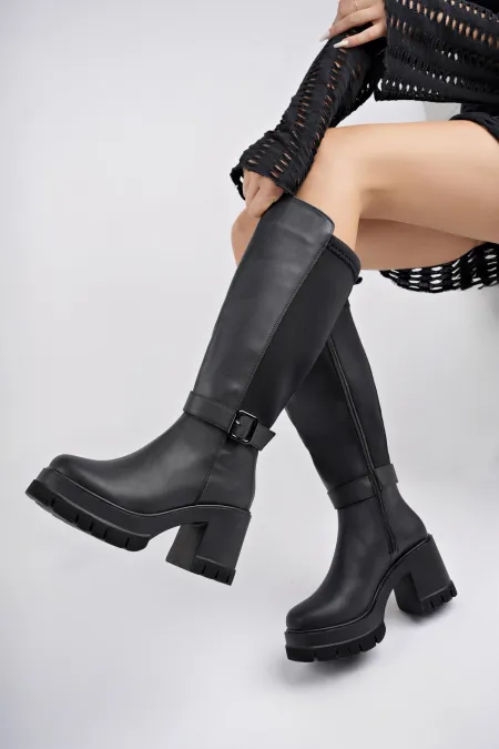 Muggo ARONGO garanti ceinture détail fermeture éclair talon plateforme bottes pour femmes