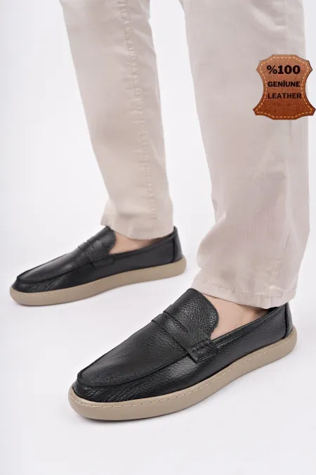 Muggo HARNAZ Chaussures décontractées sans lacets en cuir véritable pour hommes