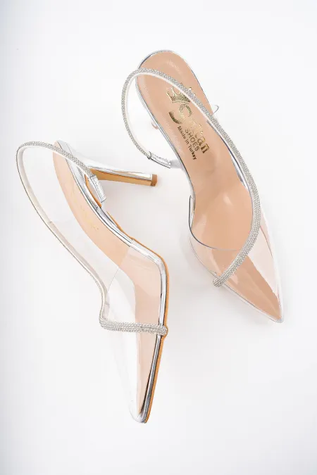Muggo Sidney Women's Princess Embellished Transparent High-Heeled Dress Shoes