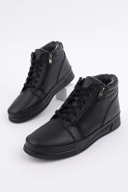 Bottes d'hiver pour hommes Muggo TITAN en cuir véritable doublées de fourrure, fermeture éclair et lacets