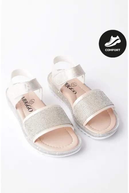 Sandales orthopédiques légères Muggo WINNIE pour filles, garanties pour un usage quotidien, ornées de strass et dotées d'une fermeture velcro.